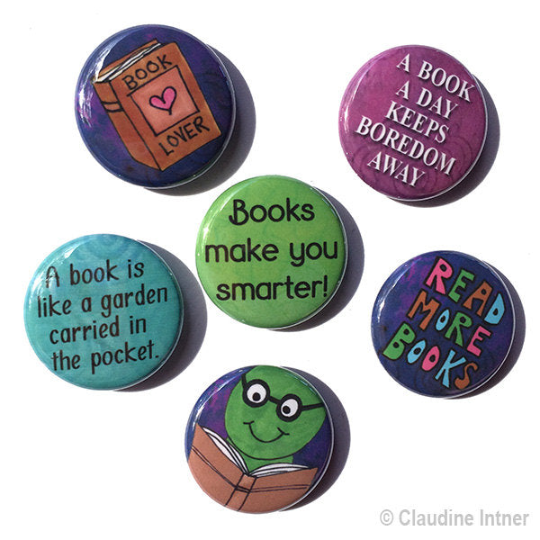 Book Magnets or Pin Back Buttons Set