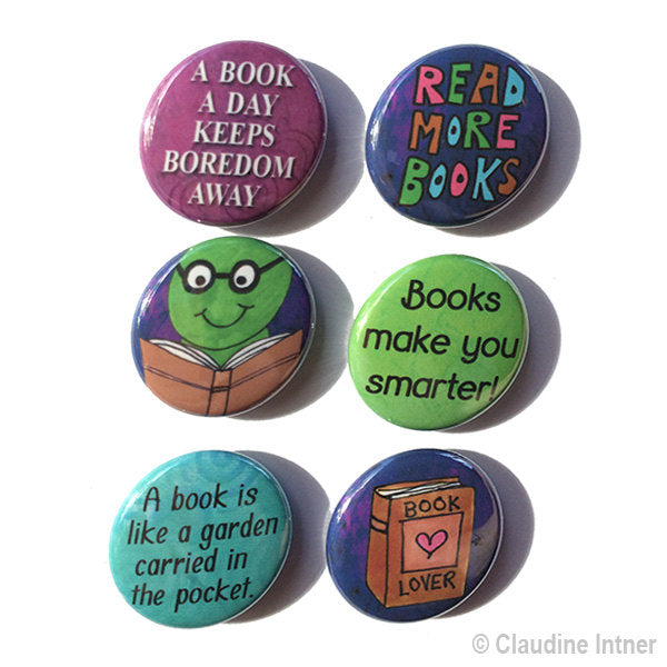 Book Magnets or Pin Back Buttons Set