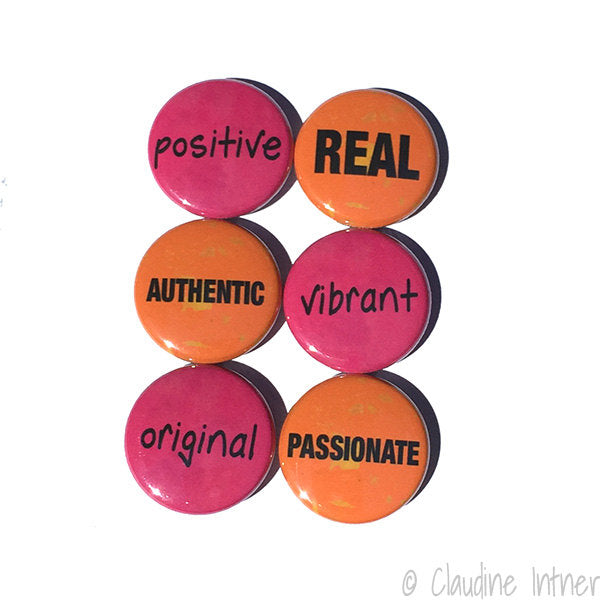 Word Magnets or Pins - Positive Affirmation Fridge Magnets or Pinback Button Set - Stocking Stuffer, Party Favor, Gift Under 10 Dollars
