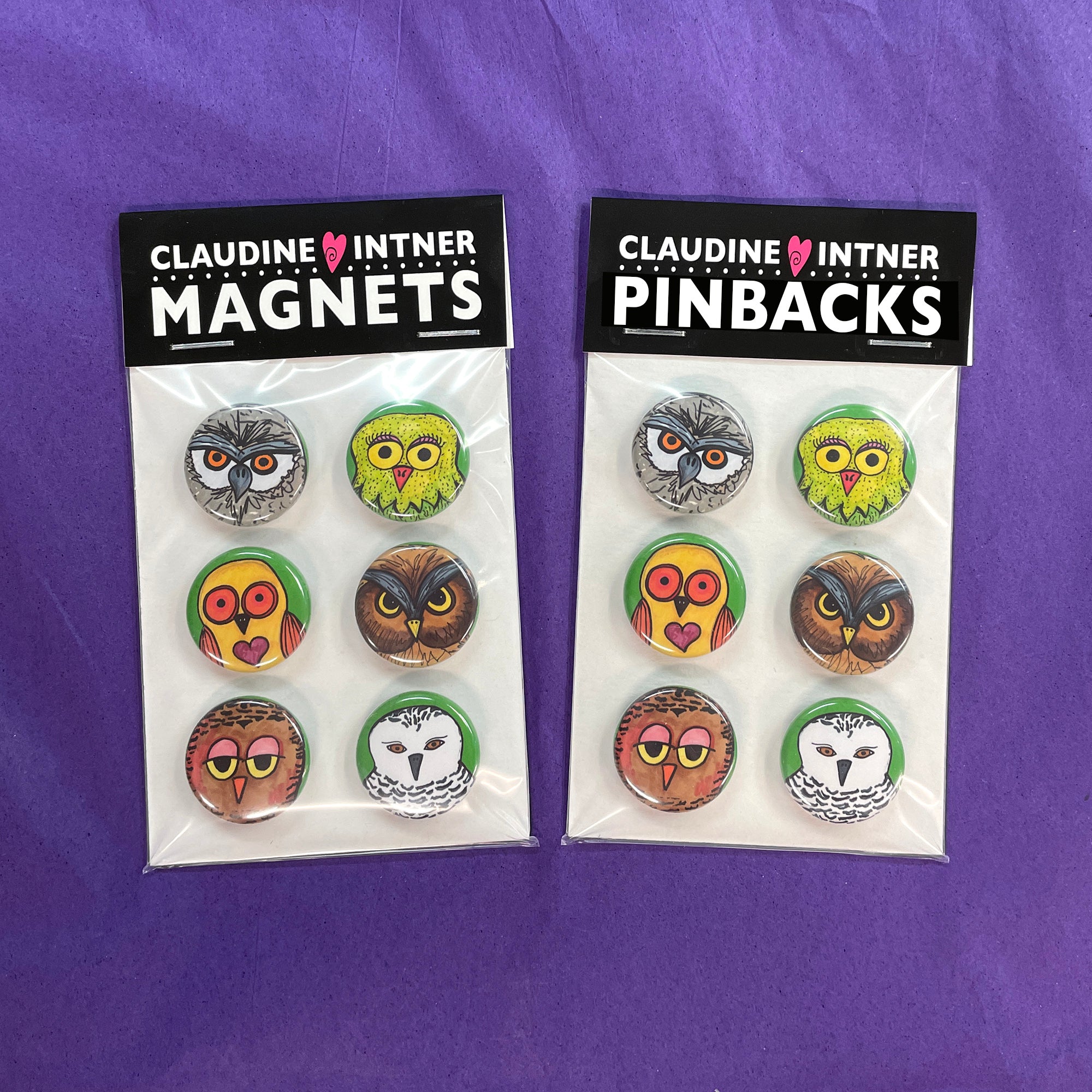 Owl Magnets or Pin Back Buttons Set