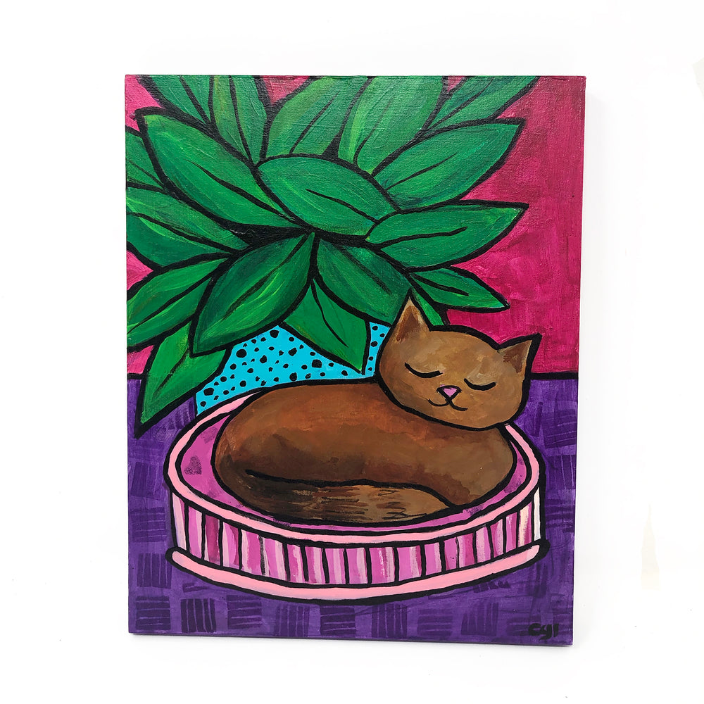 Cat Nap by Claudine Intner - Acrylic painting on cradled wood board. 10 x 8 inches. 2020