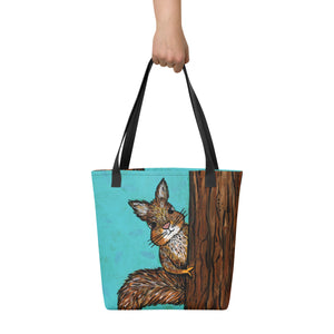 hand holding Squirrel Tote Bag