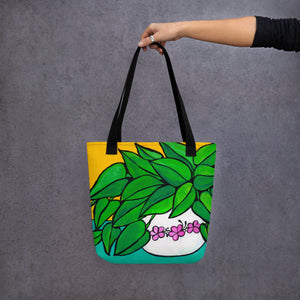 Outstretched arm holding Happy Plant Tote Bag