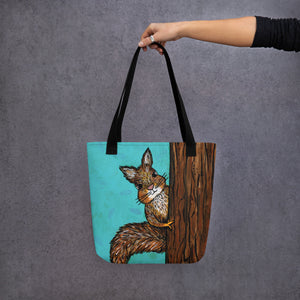 Outstretched arm holding Squirrel Tote Bag