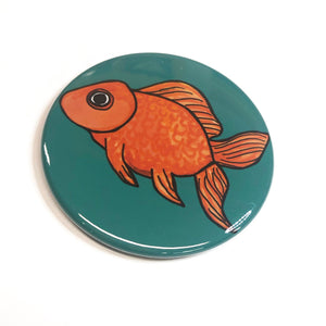 Cute Goldfish Magnet, Pin Back Button, or Pocket Mirror - Gold Fish