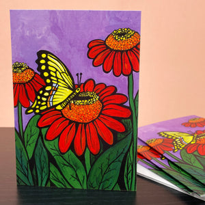 Blank Swallowtail Butterfly Card with Envelope - NoteCard with Butterfly and Zinnias for Thank You, Birthday, Wedding, Any Occasion