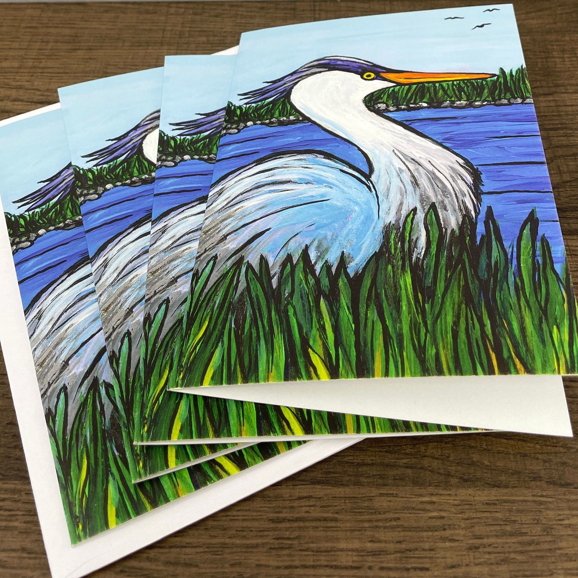 Great Blue Heron Notecard - Chesapeake Bay Maryland Inspired Art - Blank Greeting Card
