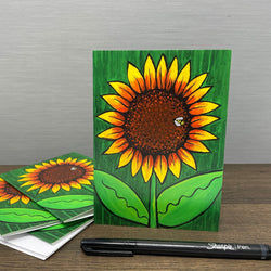 Sunflower Notecard with Bumblebee - Blank Flower Card for Any Occasion, Thank You, Thinking of You, Teacher Gift