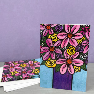 Pink Floral Note Card - Blank Greeting Card