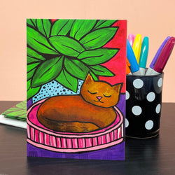 Blank Cat Card - Cute Sleeping Cat Notecard for Thank You, Birthday, Wedding, Any Occasion