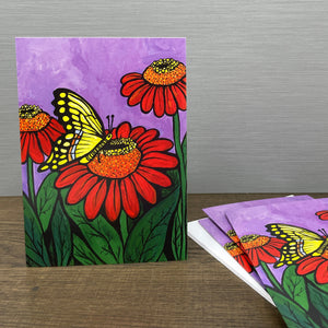 Blank Swallowtail Butterfly Card with Envelope - NoteCard with Butterfly and Zinnias for Thank You, Birthday, Wedding, Any Occasion