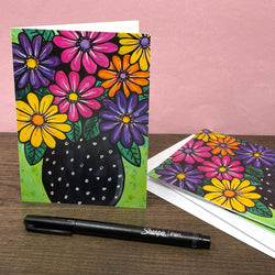 Gerbera Daisy Card - Set of Blank Flower Notecards for Any Occasion, Thank You, Thinking of You, Teacher Gift