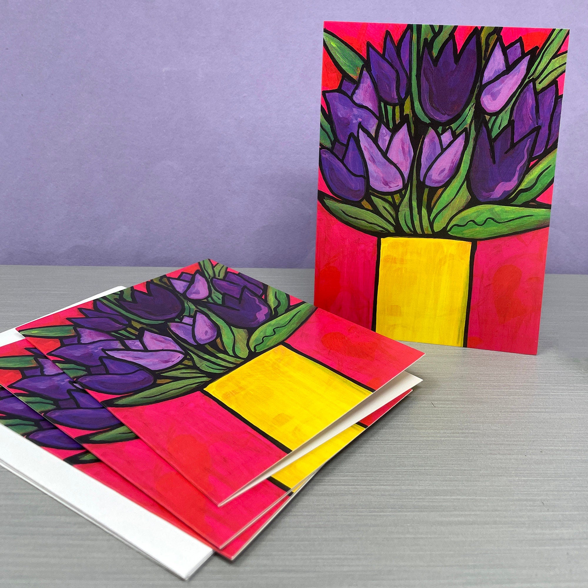 Purple Tulip Card - Blank Flower Notecard for Any Occasion, Thank You, Thinking of You, Gift Card, Teacher Gift