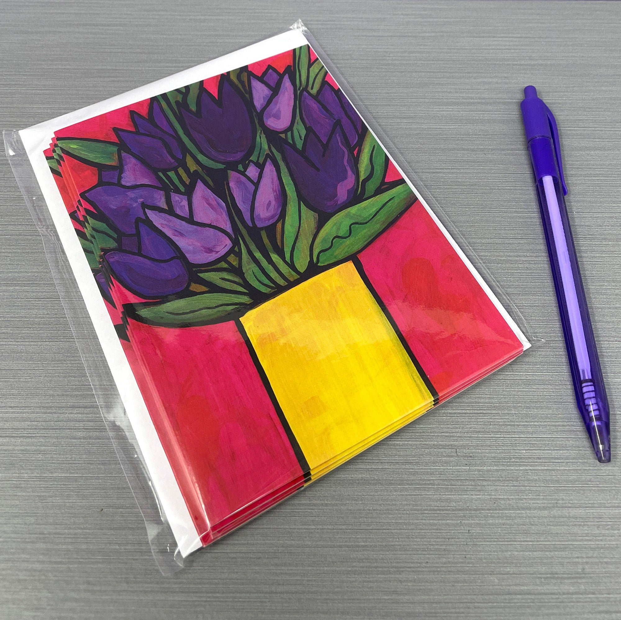 Purple Tulip Card - Blank Flower Notecard for Any Occasion, Thank You, Thinking of You, Gift Card, Teacher Gift