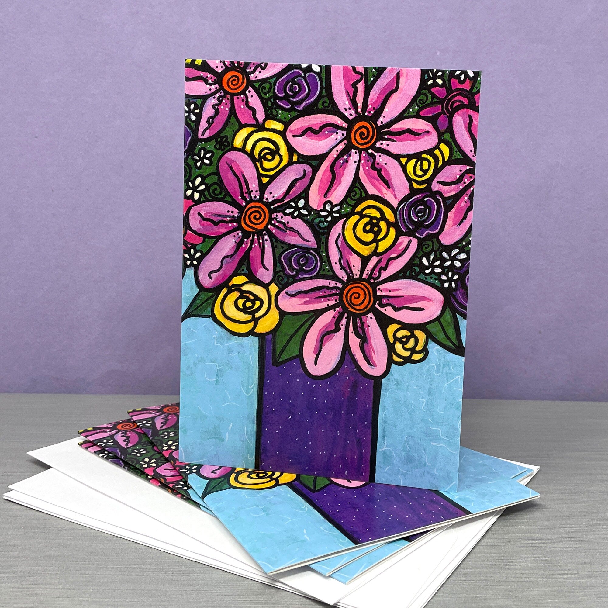 Pink Floral Note Card - Blank Greeting Card