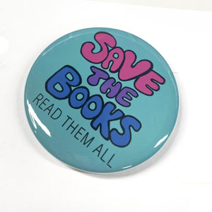 Side view of Save the Books pin