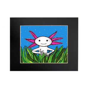 Cute Axolytl Art Print - Adorable Amphibian Art - 8x10 with optional black mat