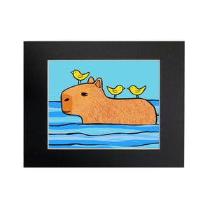 Capybara Friend to All print shown in optional black mat