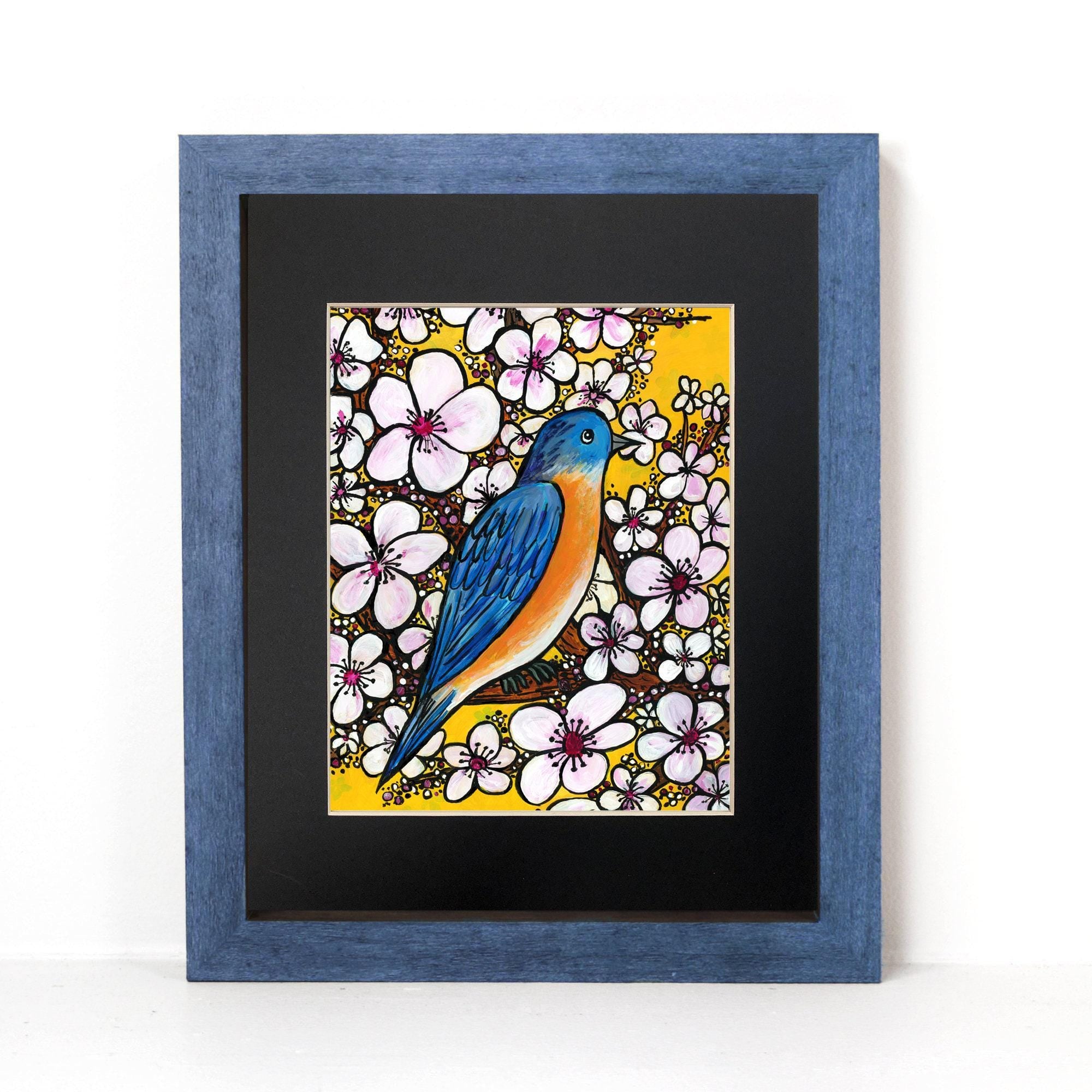 Bluebird with Cherry Blossoms Art Print