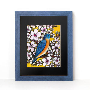 Bluebird with Cherry Blossoms Art Print