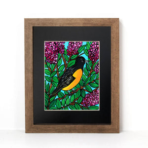 Oriole Bird with Crape Myrtle Art Print