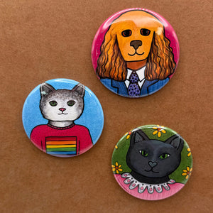 Other magnet and pin back designs in Claudine&#39;s shop... Sarah the Cat Pride pin, Jane the Black Cat pin, and Tanner the Cocker Spaniel pin