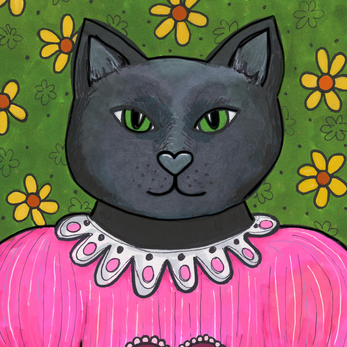 detail of Jane the Black Cat art print