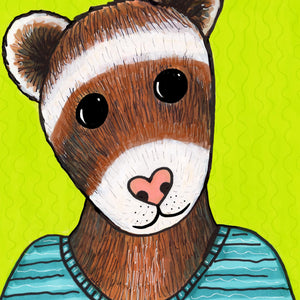 Detail of Daisy the Ferret art print showing a close up of her face and hair