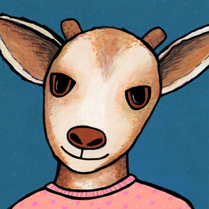 detail of Goldie Goat art print featuring her face