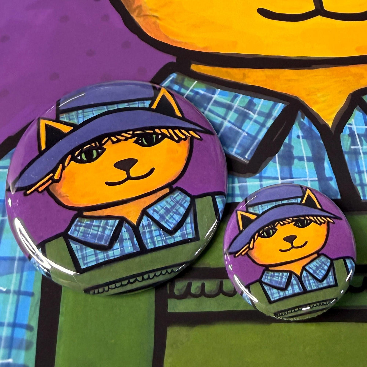 round Scarecrow Cat buttons on Scarecrow Cat print
