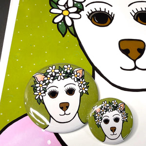 round fairy dog buttons on fairy dog print