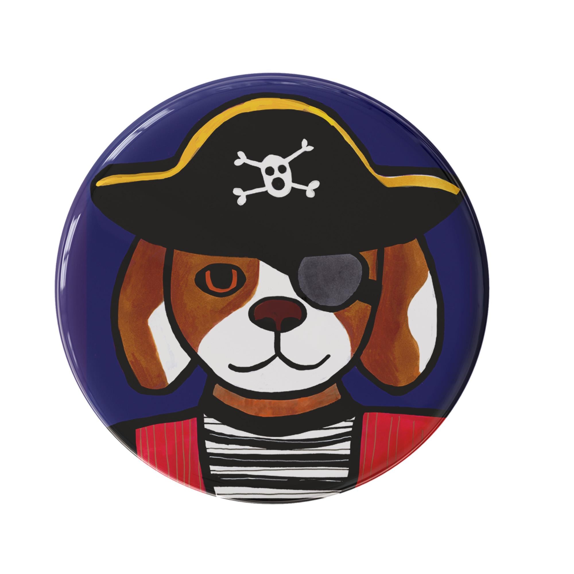 round button with Pirate Dog on it - shown on a white background