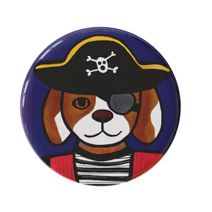 round button with Pirate Dog on it - shown on a white background