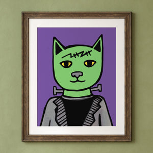 alternate view of Frankenstein's Cat in a wood frame with white mat