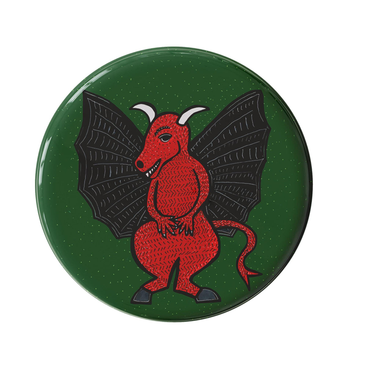 Jersey Devil button on a white background