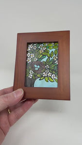 Small Robin's Nest Painting - American Robin Art in Frame - Original Bird Painting - Animal, Birder, Bird Lover Gift