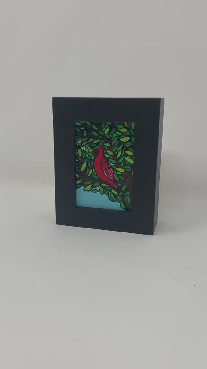 Small Cardinal Painting - Mini Framed Cardinal Art - Bird Lover Gift