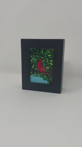 Small Cardinal Painting - Mini Framed Cardinal Art - Bird Lover Gift