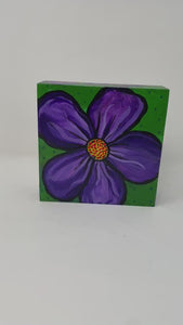 Purple Flower Painting - Purple and Green Small Square Art - 5x5 Inches - Ready to Hang
