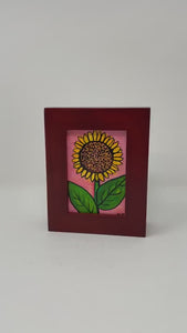 Mini Sunflower Painting - Tiny Sun Flower Still Life - Framed Abstract Flower Art for Desk, Shelf, Wall - Colorful Original