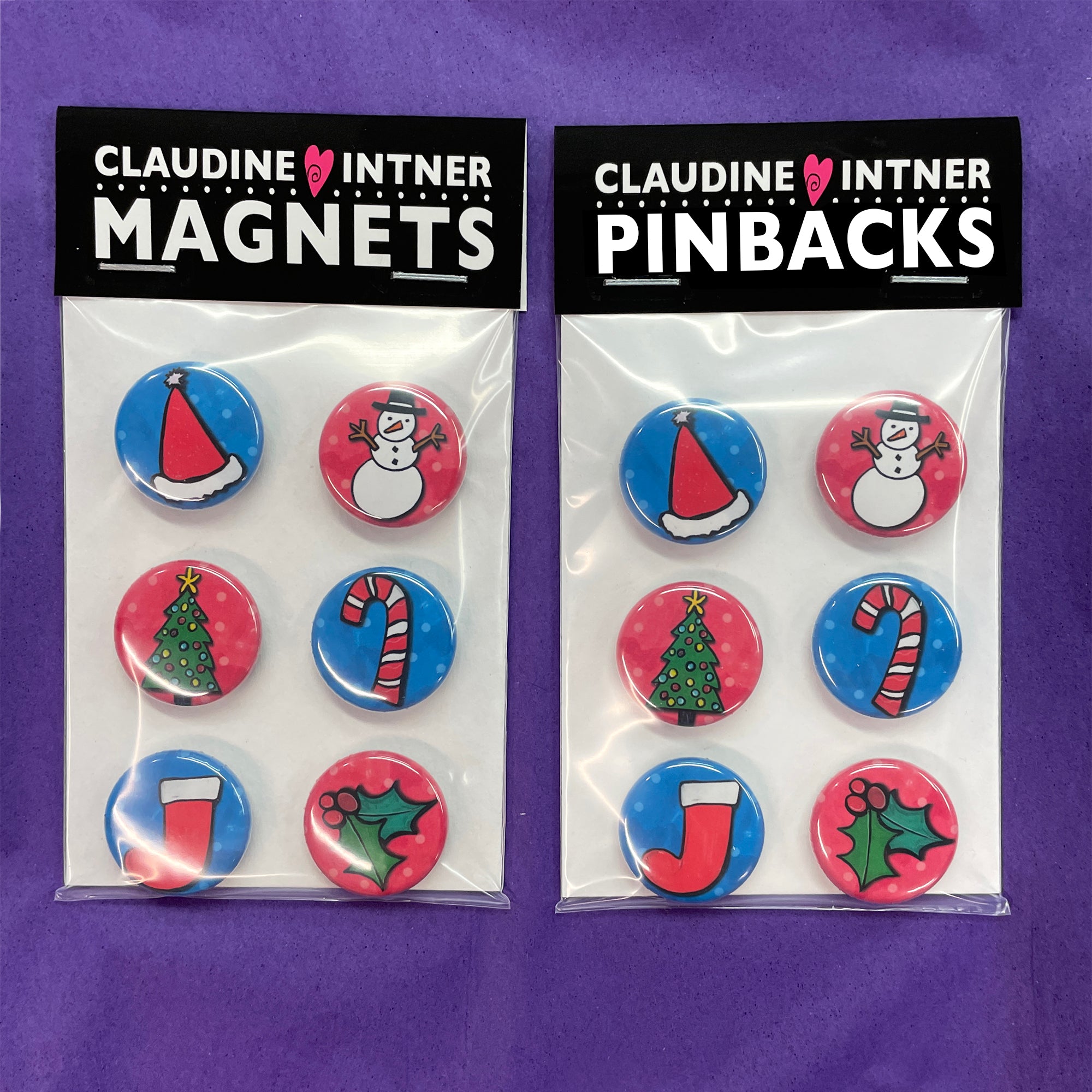 Christmas Magnet or Pin Back Button Set 1 inch Pinback Buttons