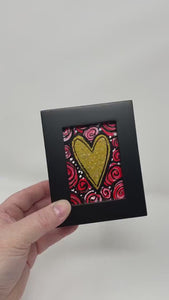 Framed Rose Heart Mini Painting - Original Red and Gold Heart Miniature Art - Valentine's Day, Anniversary, or Love Gift