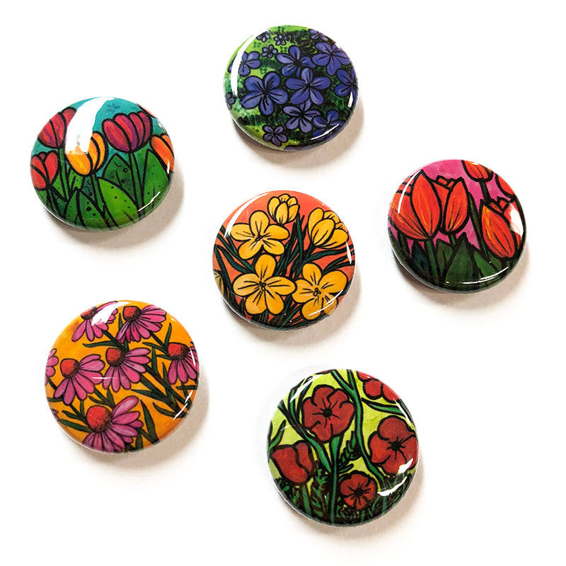 Flower Magnet Set or Pin Set