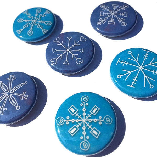 Snowflake Magnets or Snowflake Pinback Buttons