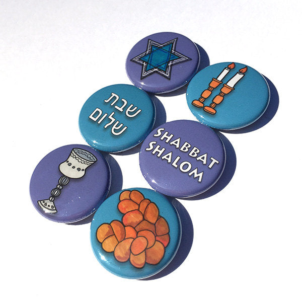 Shabbat Magnets or Pinback Buttons Set