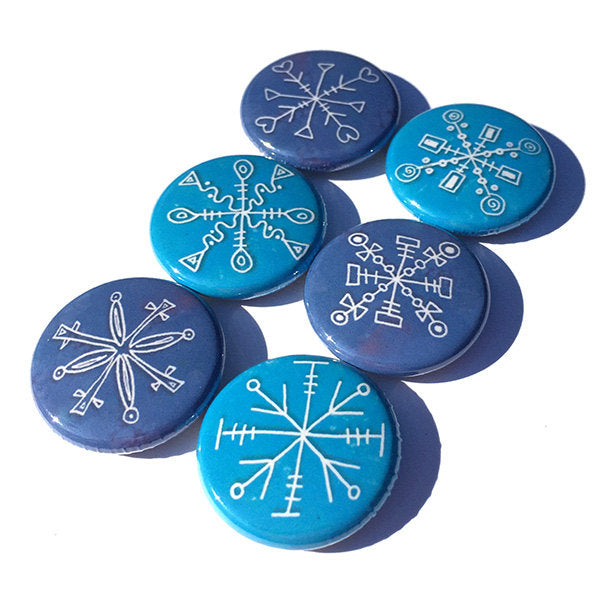 Snowflake Magnets or Snowflake Pinback Buttons 1 inch Pinback Buttons