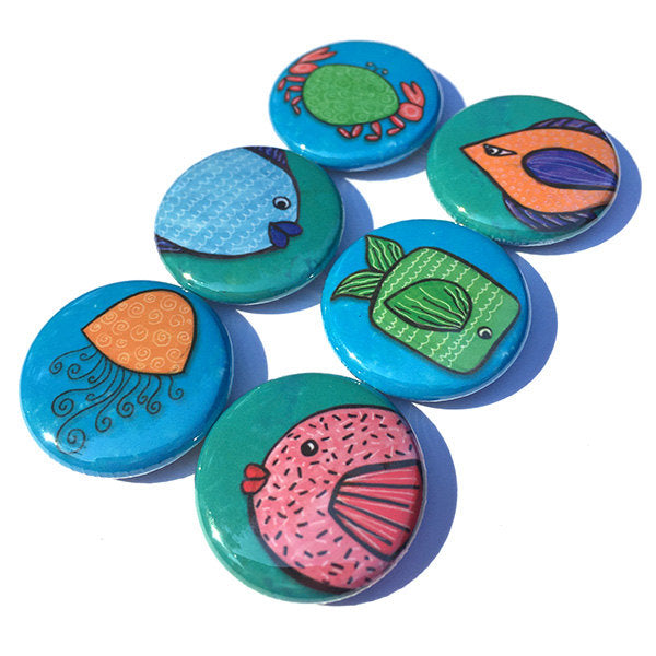 Fish Magnet or Pin Back Button Set 1 inch Pinback Buttons