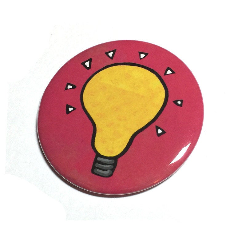 Think Lightbulb Pin, Magnet, or Mirror