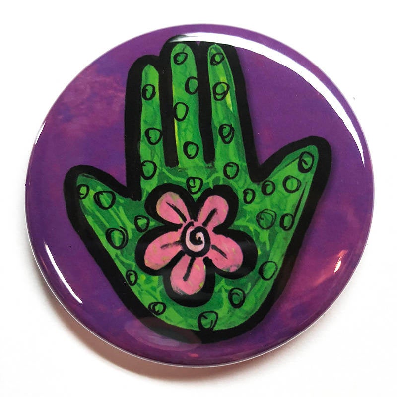 Flower Hamsa Magnet, Pin Back Button or Pocket Mirror