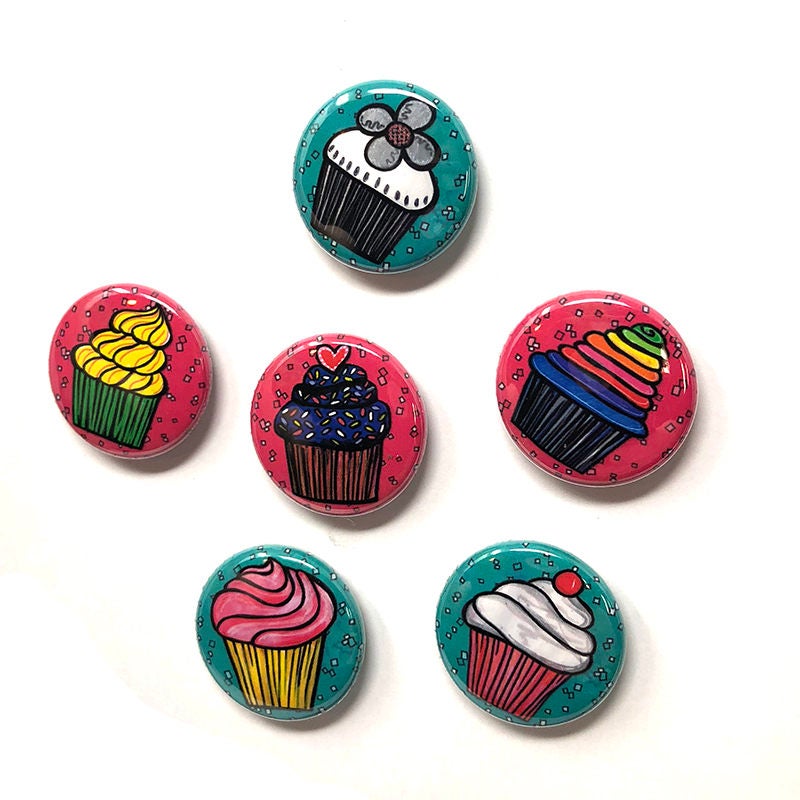 Cupcake Magnets or Cupcake Pinback Buttons